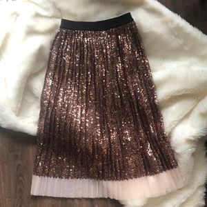 Rose Gold Sequin Pleated TopShop Skirt